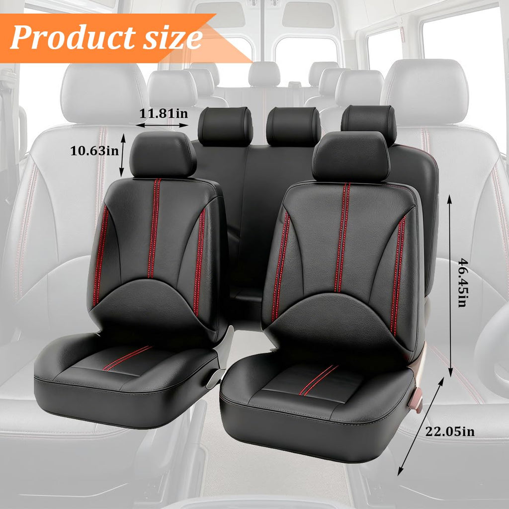 Black Red Leather Car Seat Cover Full Set E46944