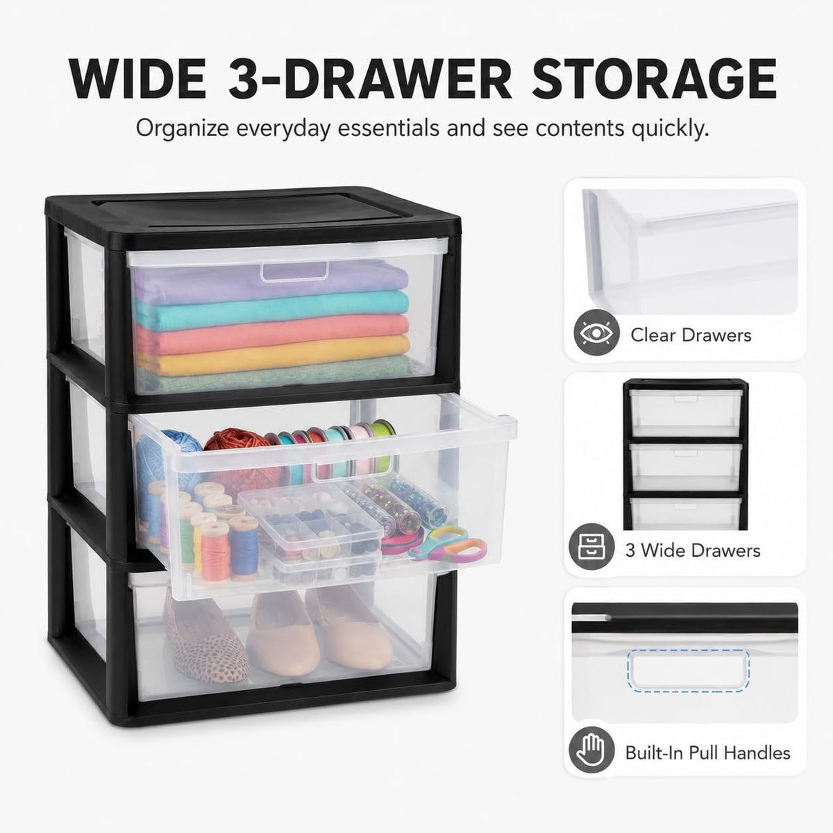 3 Drawer Storage Tower with Clear Bins F72946