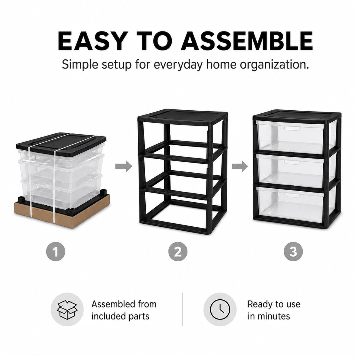 3 Drawer Storage Tower with Clear Bins F72946