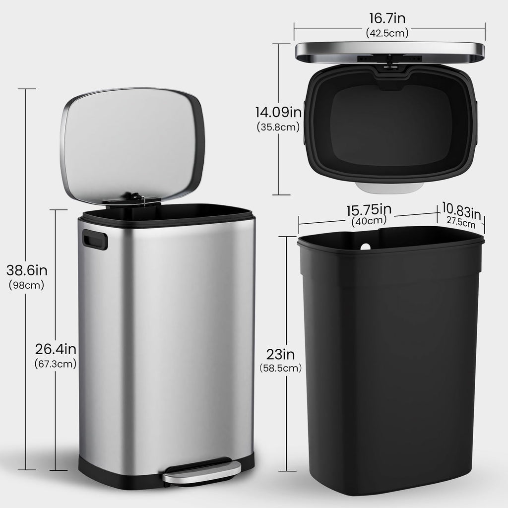 13.2 Gallon Stainless Steel Step Trash Can with Lid X1661