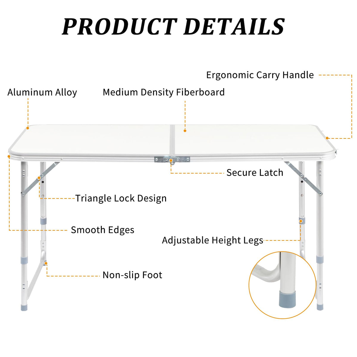 Folding Portable Camping Table White K654256