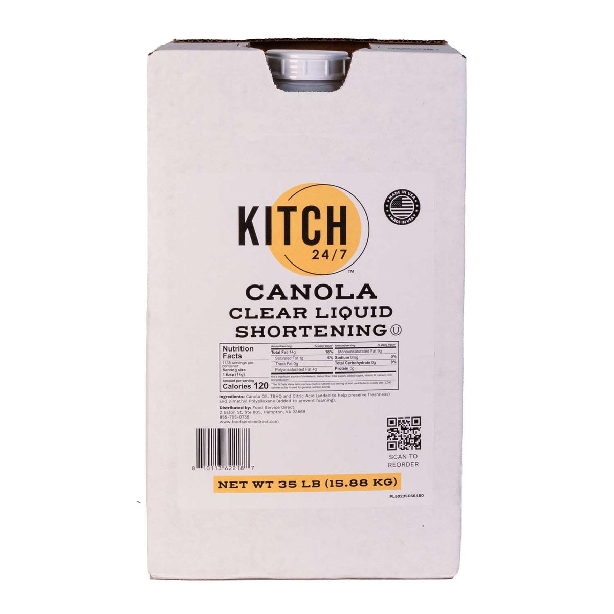 Canola Clear Liquid Shortening 35 lb Bulk B3444