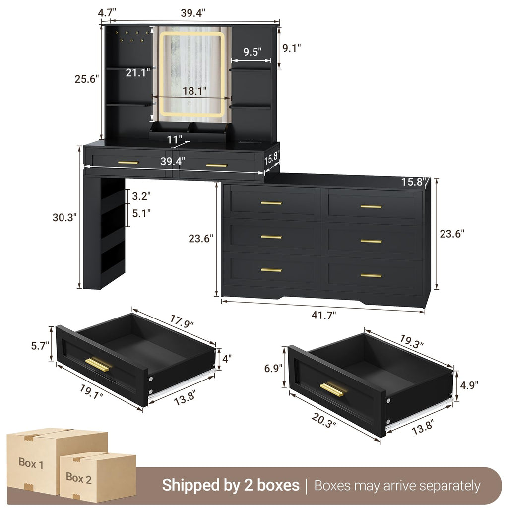 Black Makeup Vanity Desk with Mirror and Lights G52607