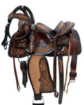 Hand Tooled Genuine Leather Western Horse Saddle with Tack Set 15-18 Inch N316654