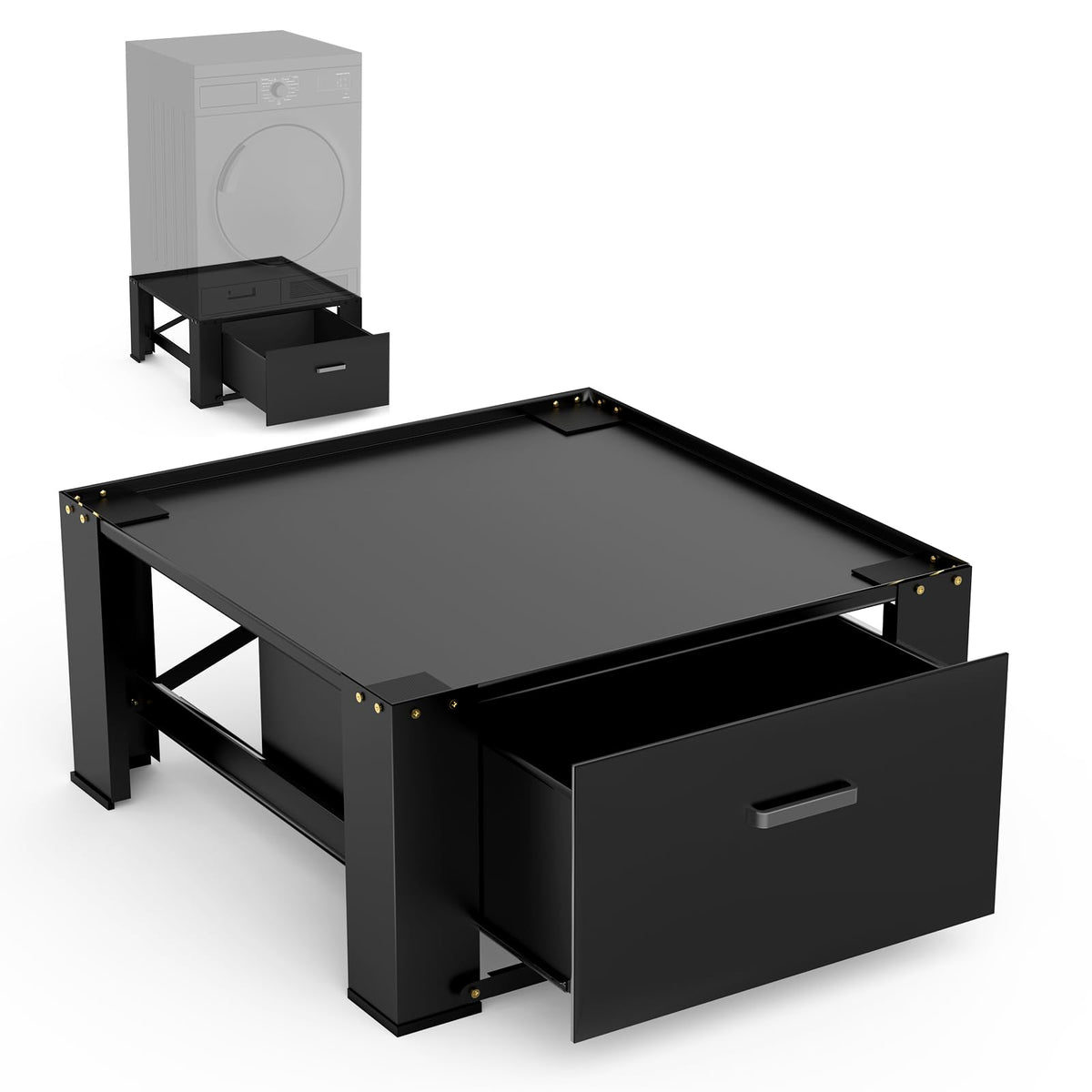 Black Washer and Dryer Pedestal with Drawer H601324