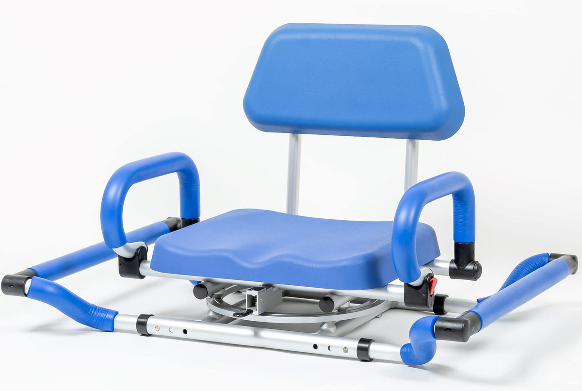 Blue Tub-Mounted Shower Chair with Padded Seat Back and Arms C62210