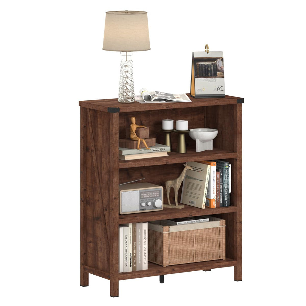 Rustic Oak 3 Shelf Wood Bookshelf N6849