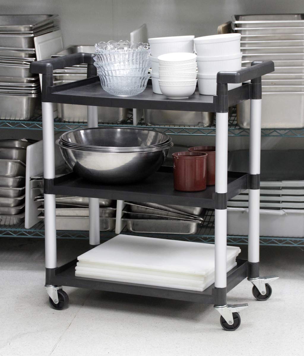 3-Shelf Plastic Utility Cart with Wheels, Black N9633