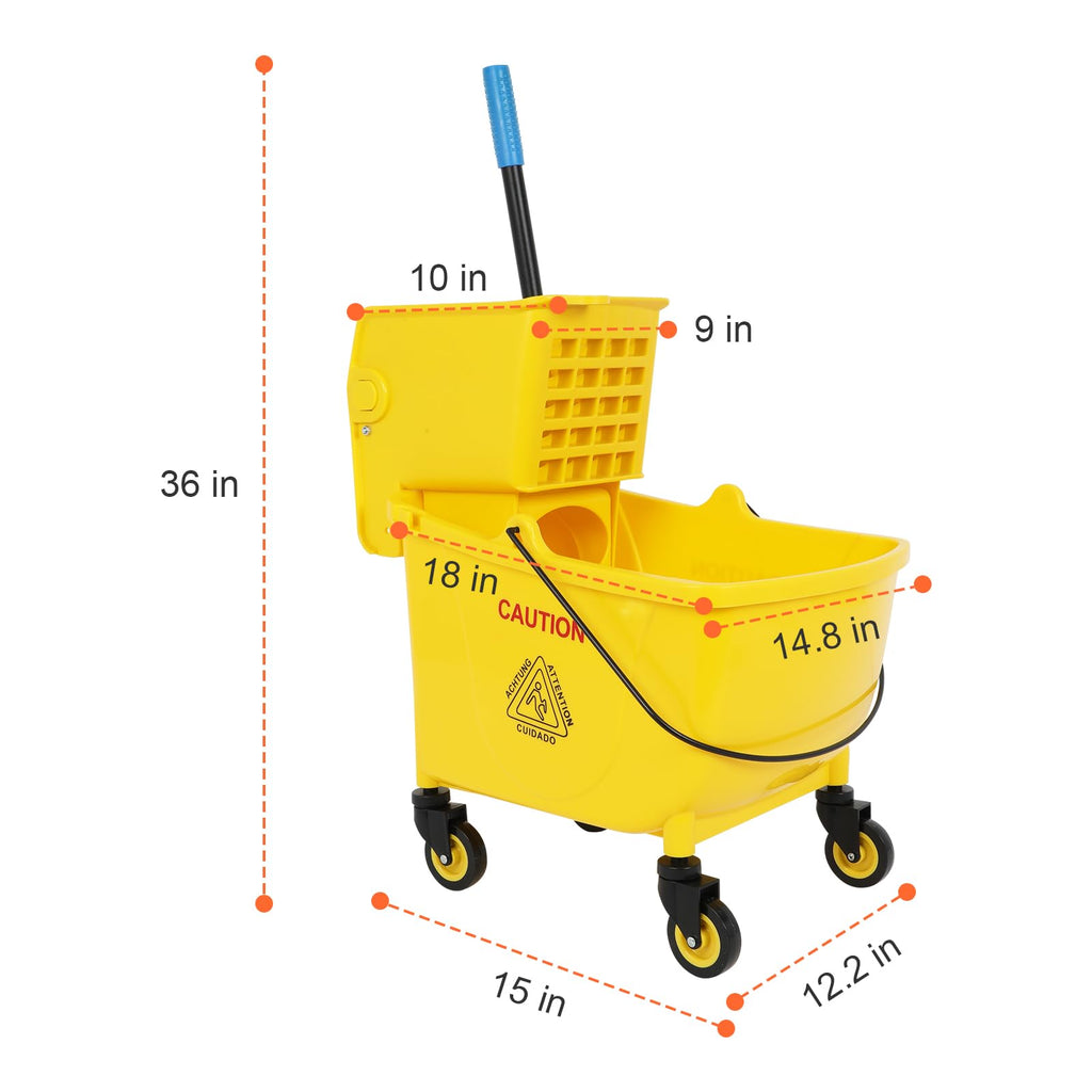 35 Qt Yellow Mop Bucket with Wringer on Wheels Z3748