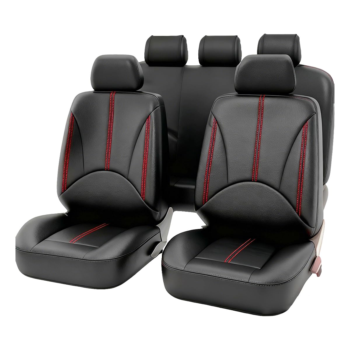 Black Red Leather Car Seat Cover Full Set E46944