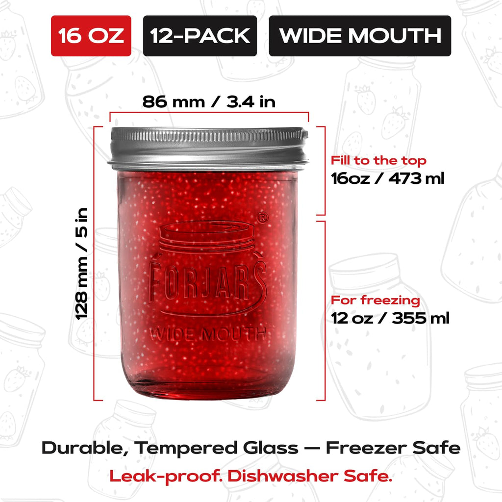 16oz Wide Mouth Glass Canning Jars 12-Pack V17548