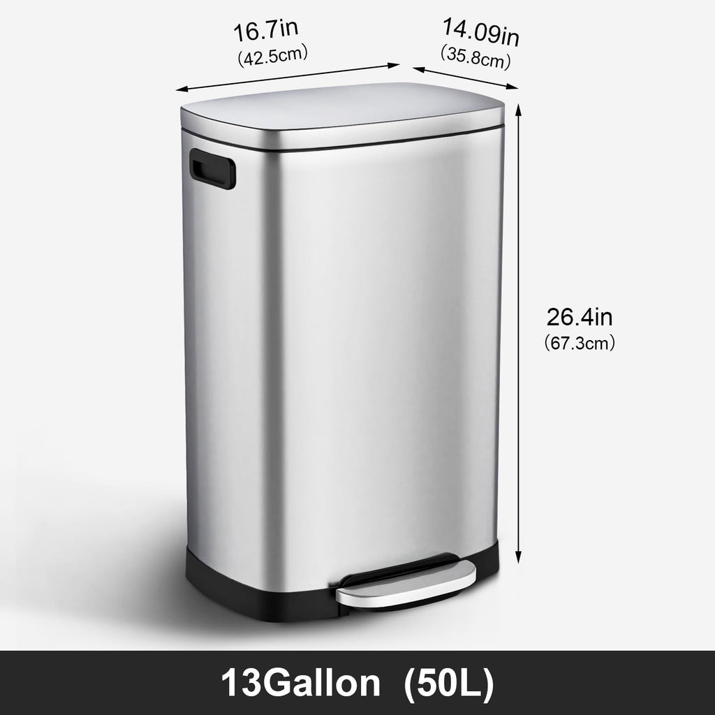 13.2 Gallon Stainless Steel Step Trash Can with Lid X1661