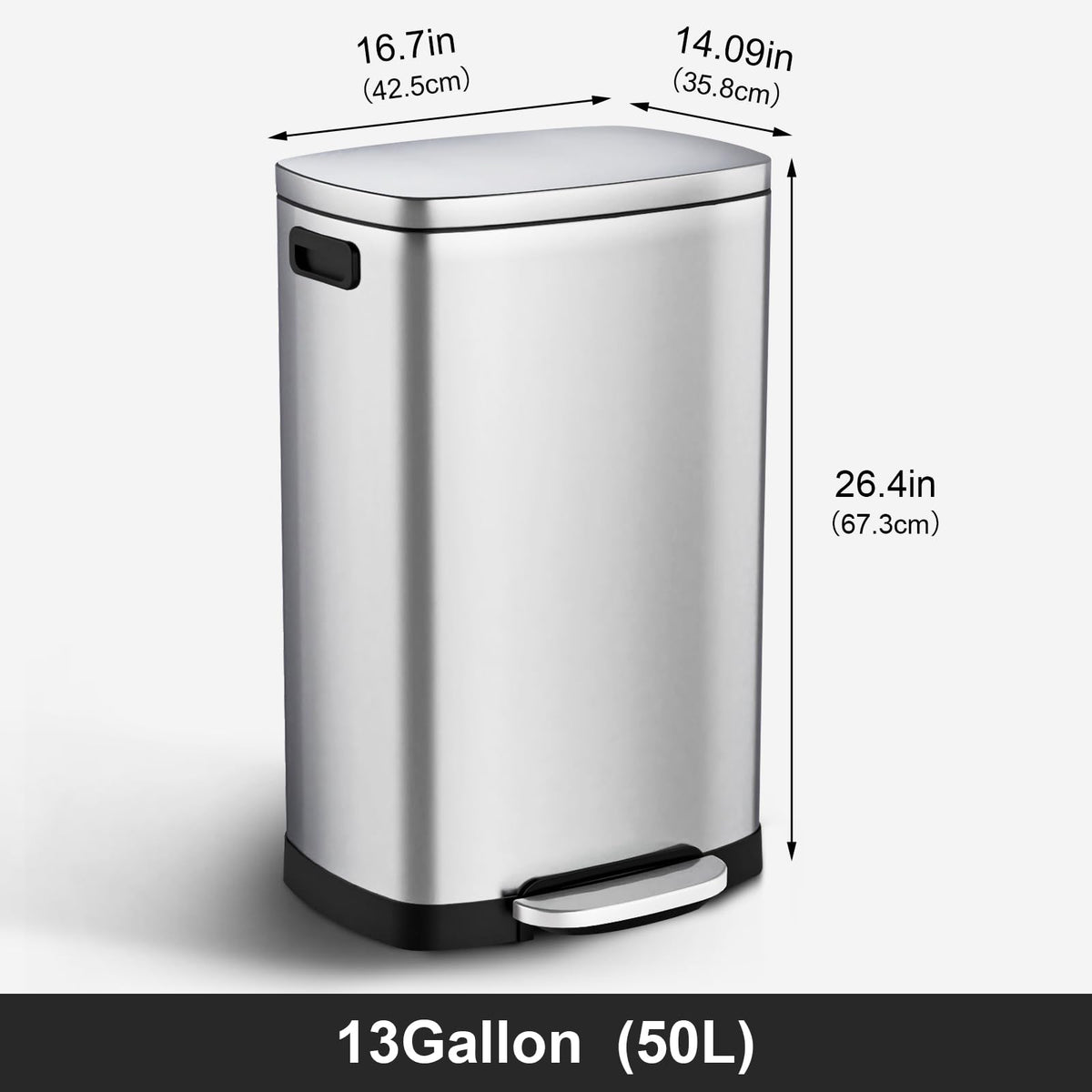 13.2 Gallon Stainless Steel Step Trash Can with Lid X1661