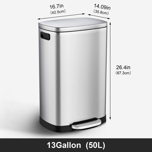 13.2 Gallon Stainless Steel Step Trash Can with Lid X1661