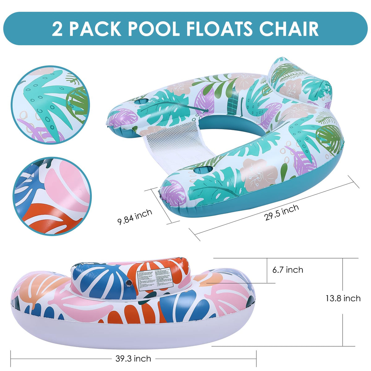 2 Pack Inflatable Pool Float Chair with Cup Holder S360