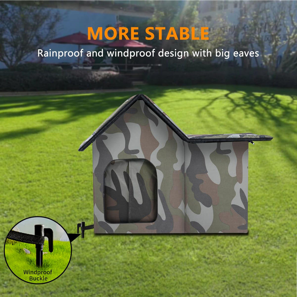 Large Weatherproof Outdoor Cat House with Door and Soft Mat T84194