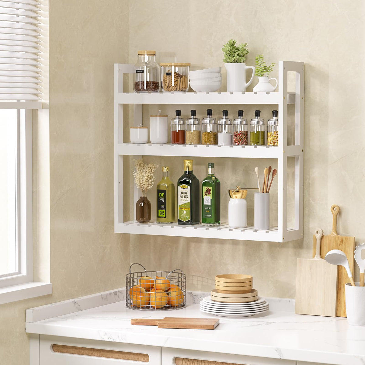 White 3 Tier Bamboo Bathroom Shelves X484120