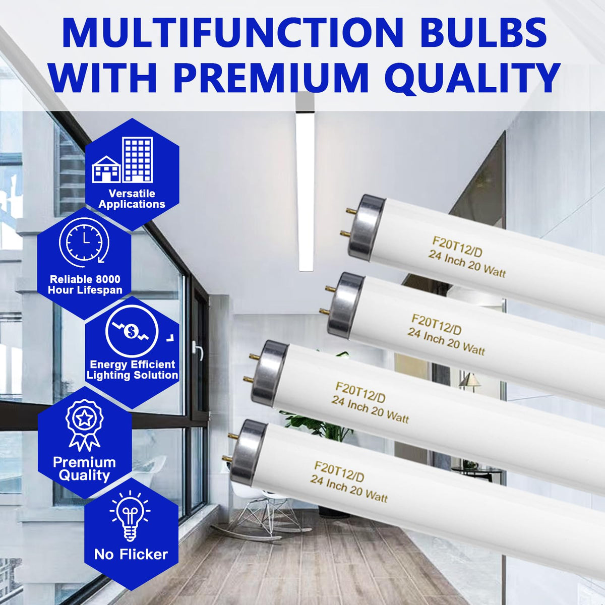 20 Watt T12 Fluorescent Tube Light Bulb Daylight 4 Count Q814374