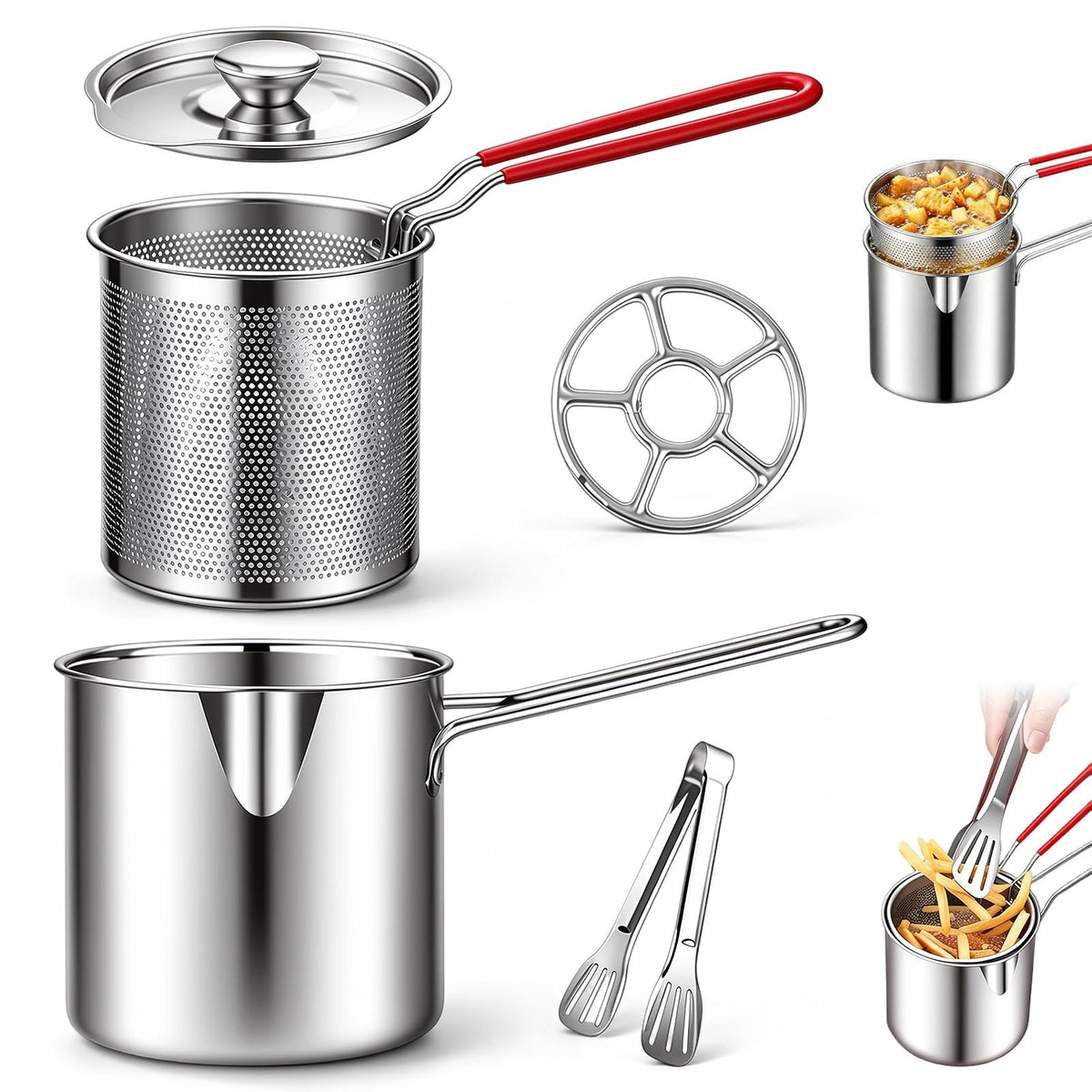 Stainless Steel Pot with Draining Basket, Five Piece Set Y549876