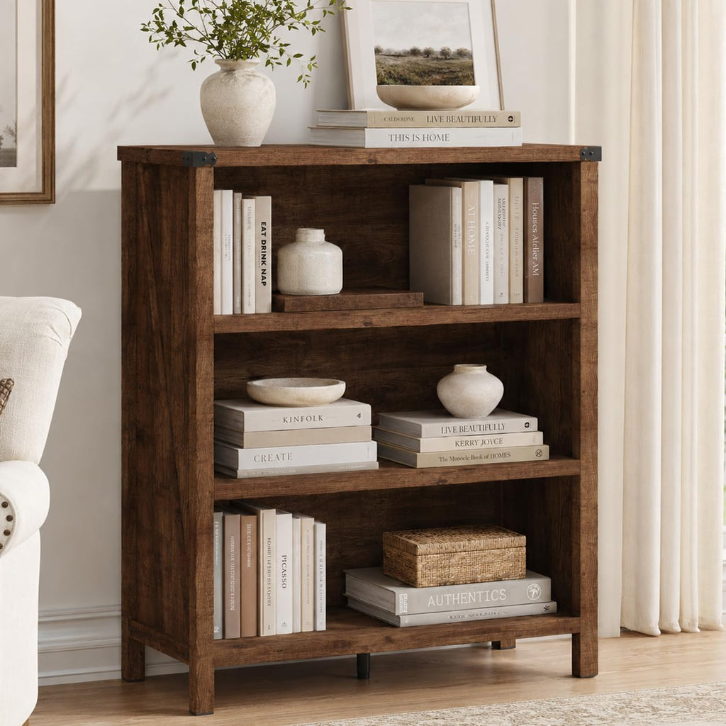 Rustic Oak 3 Shelf Wood Bookshelf N6849