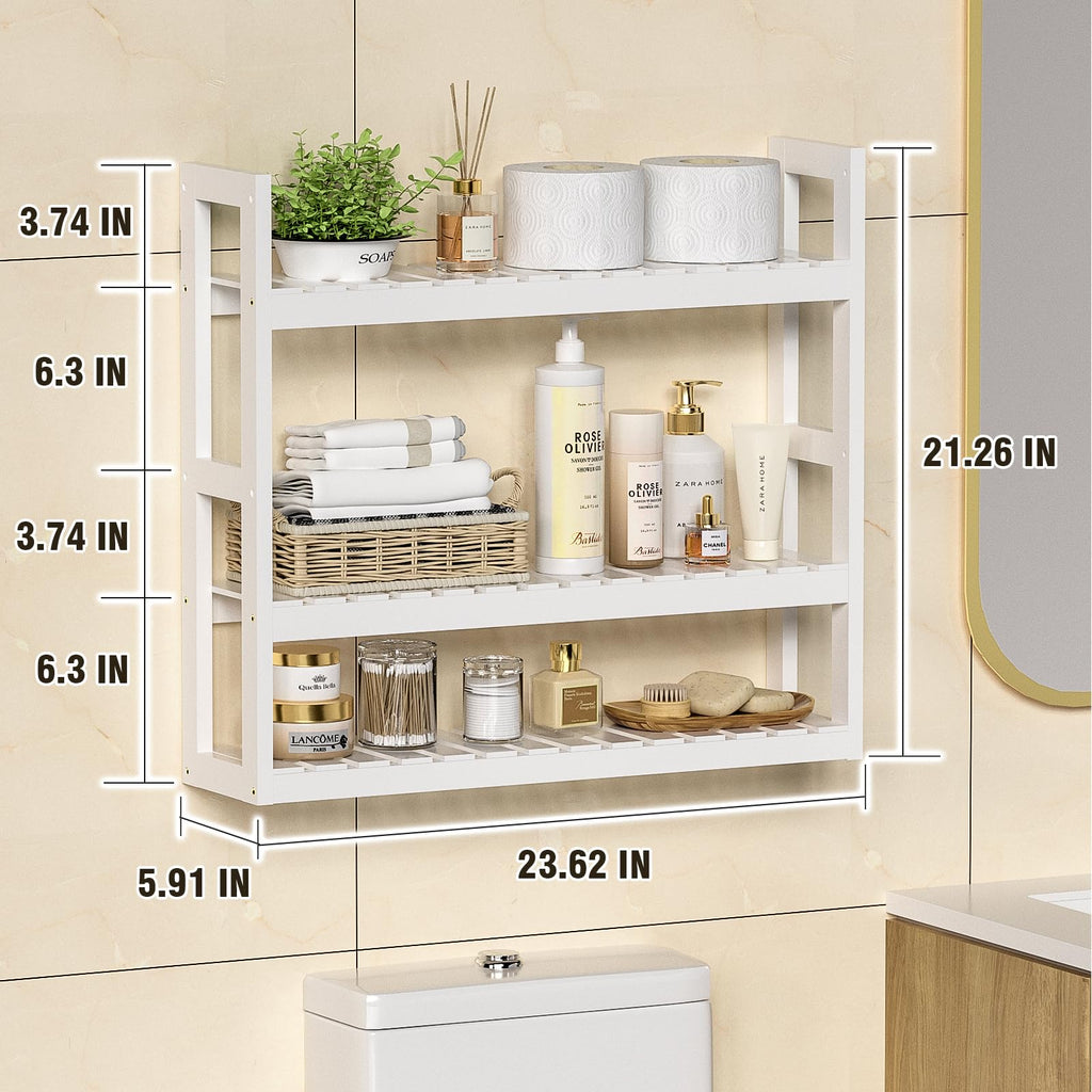 White 3 Tier Bamboo Bathroom Shelves X484120