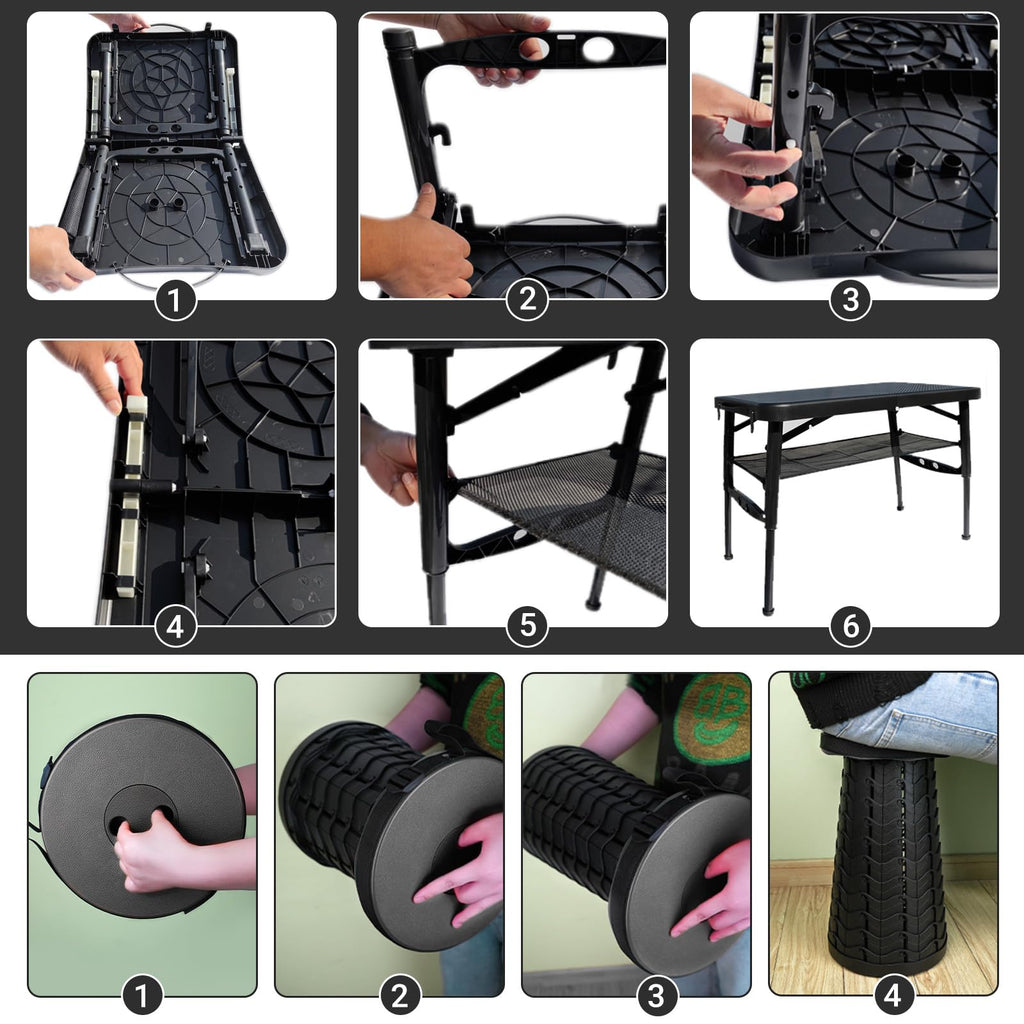 Black 4 Foot Folding Table and Stool Z49771