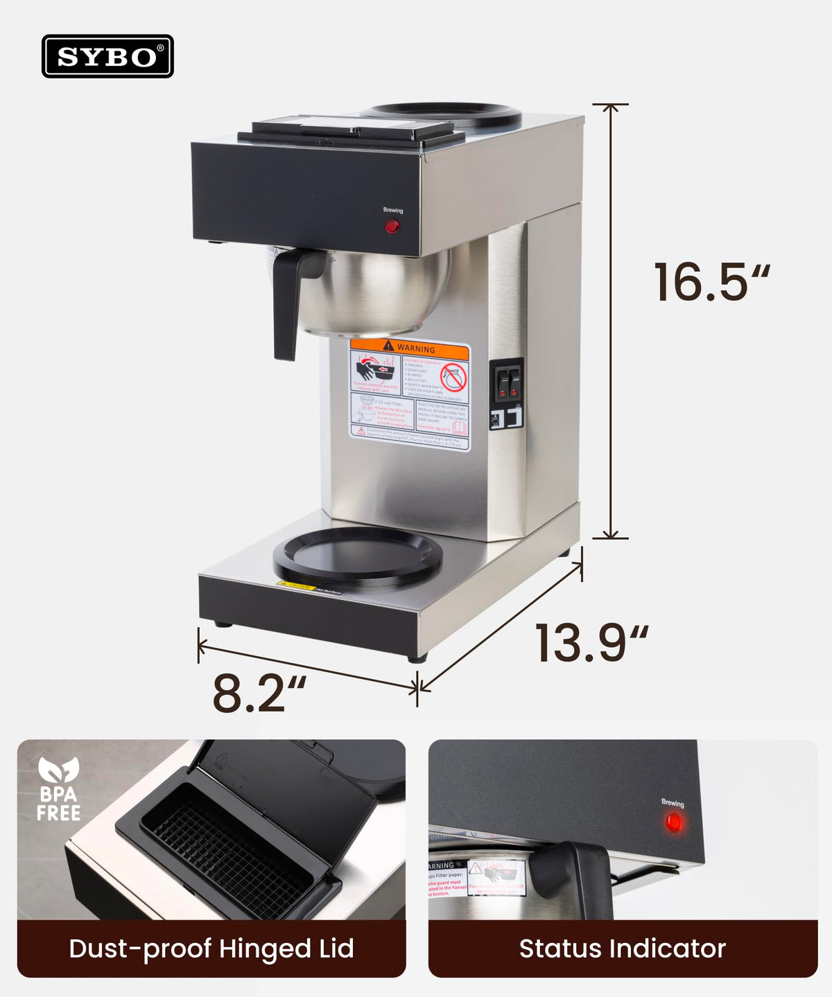 Commercial Pour Over Coffee Maker with 2 Warmers M562973