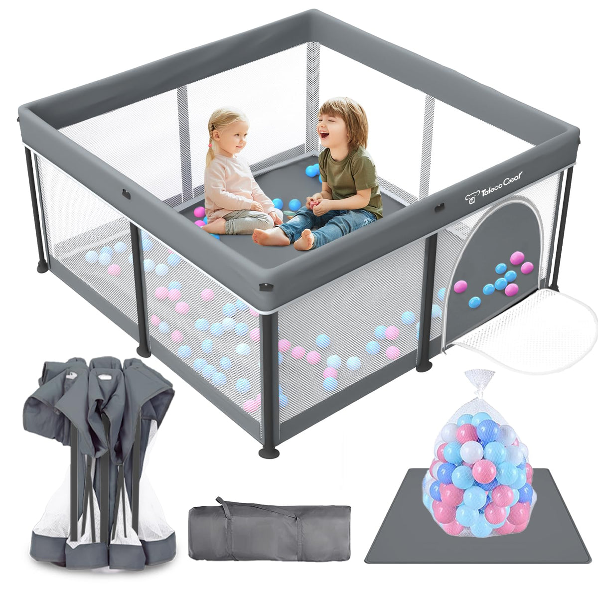 Foldable Baby Play Pen with Mat and Gate L7824
