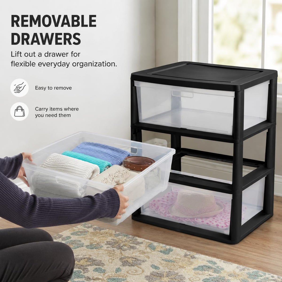 3 Drawer Storage Tower with Clear Bins F72946