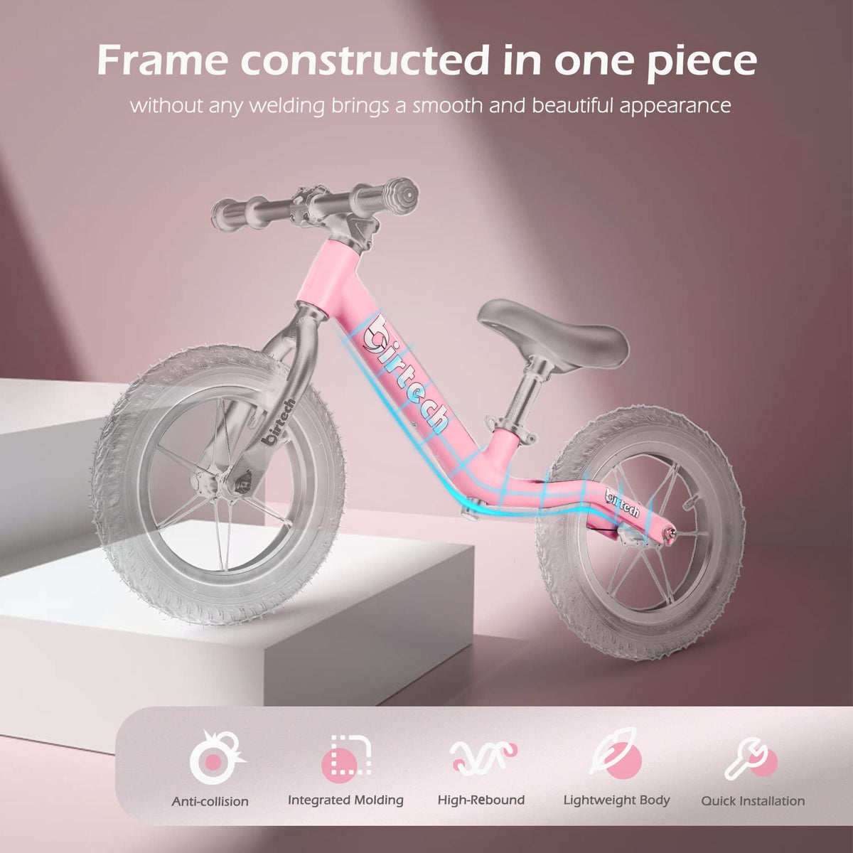 12" No Pedal Balance Bike with Inflatable Rubber Tires R678509