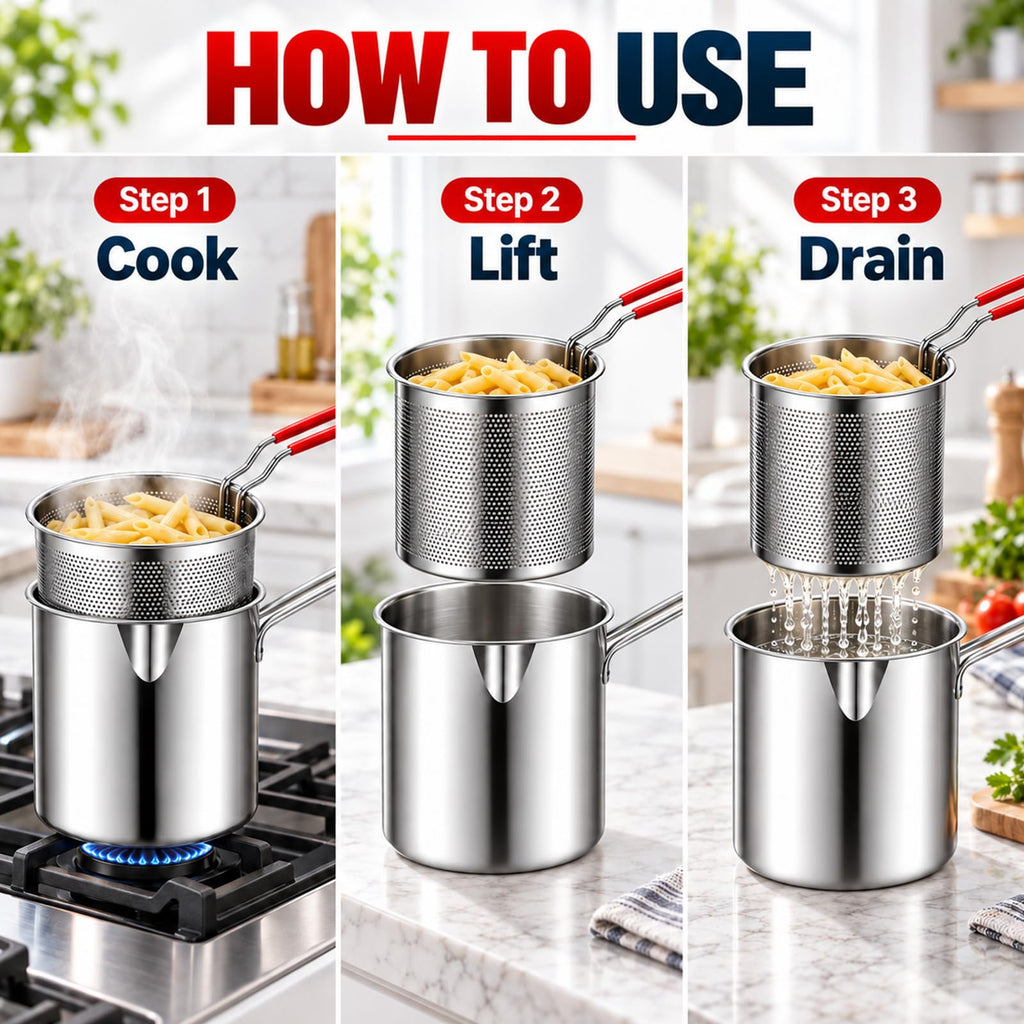 Stainless Steel Pot with Draining Basket, Five Piece Set Y549876
