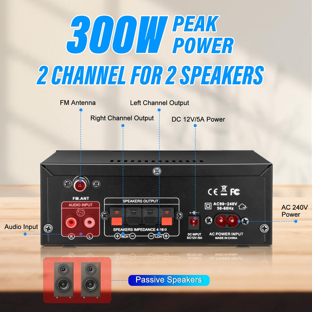 300W Bluetooth 5.1 Stereo Audio Amplifier B818