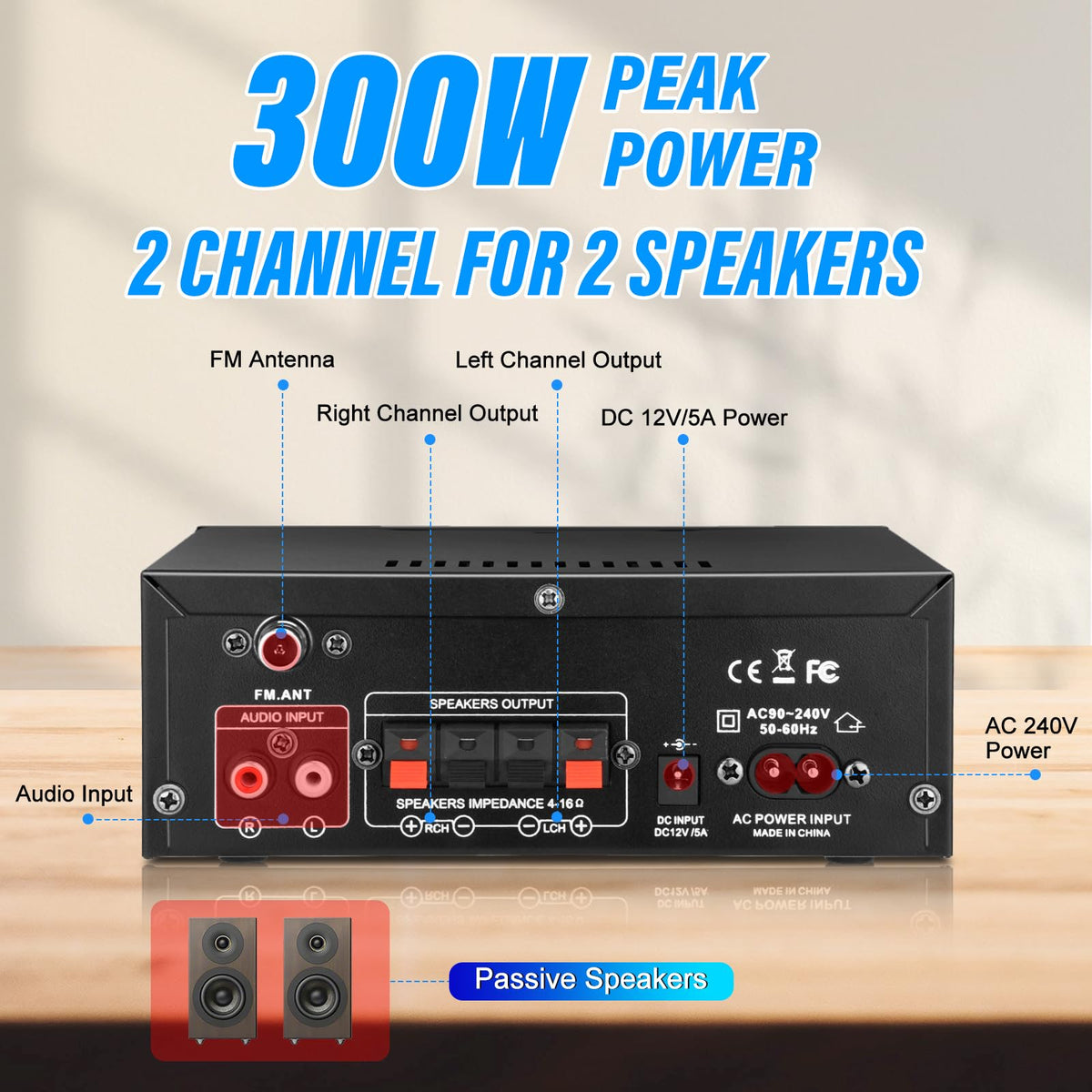 300W Bluetooth 5.1 Stereo Audio Amplifier B818