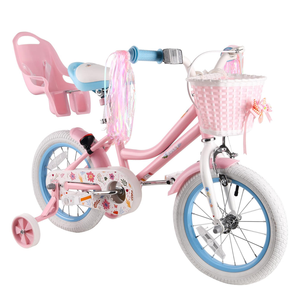 12 14 16 Inch Girls Bike with Training Wheels, Basket & Doll Seat U78609