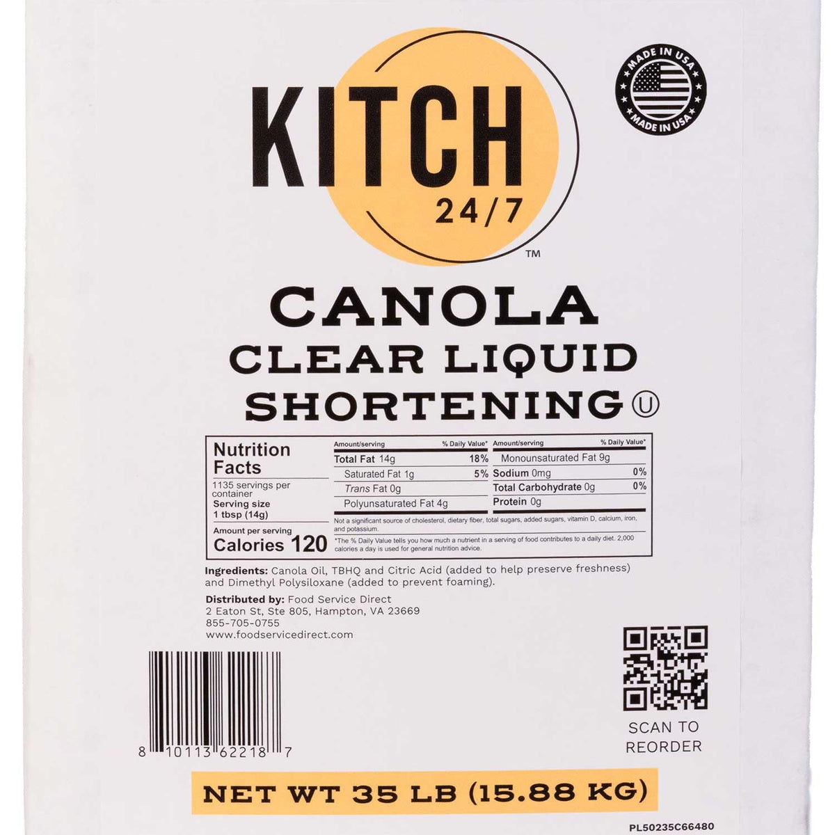 Canola Clear Liquid Shortening 35 lb Bulk B3444