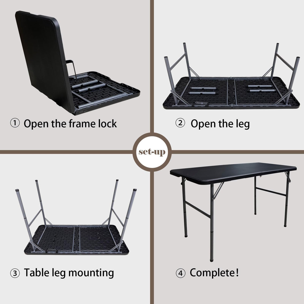 4 Foot Heavy Duty Fold-in-Half Folding Table with Handle F53453