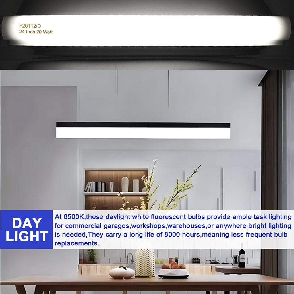 20 Watt T12 Fluorescent Tube Light Bulb Daylight 4 Count Q814374
