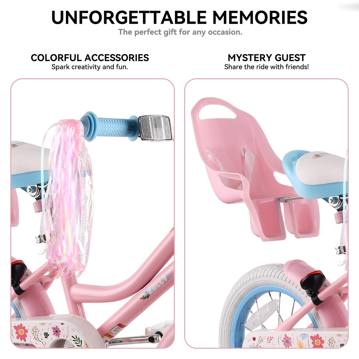 12 14 16 Inch Girls Bike with Training Wheels, Basket & Doll Seat U78609