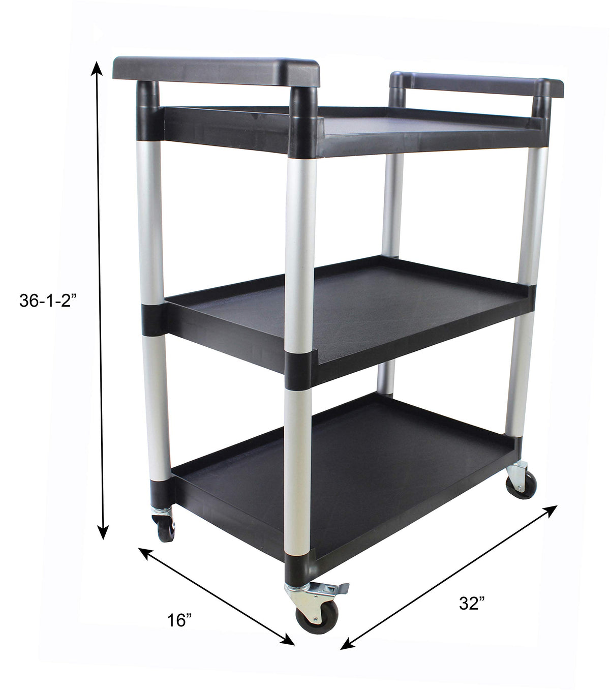 3-Shelf Plastic Utility Cart with Wheels, Black N9633
