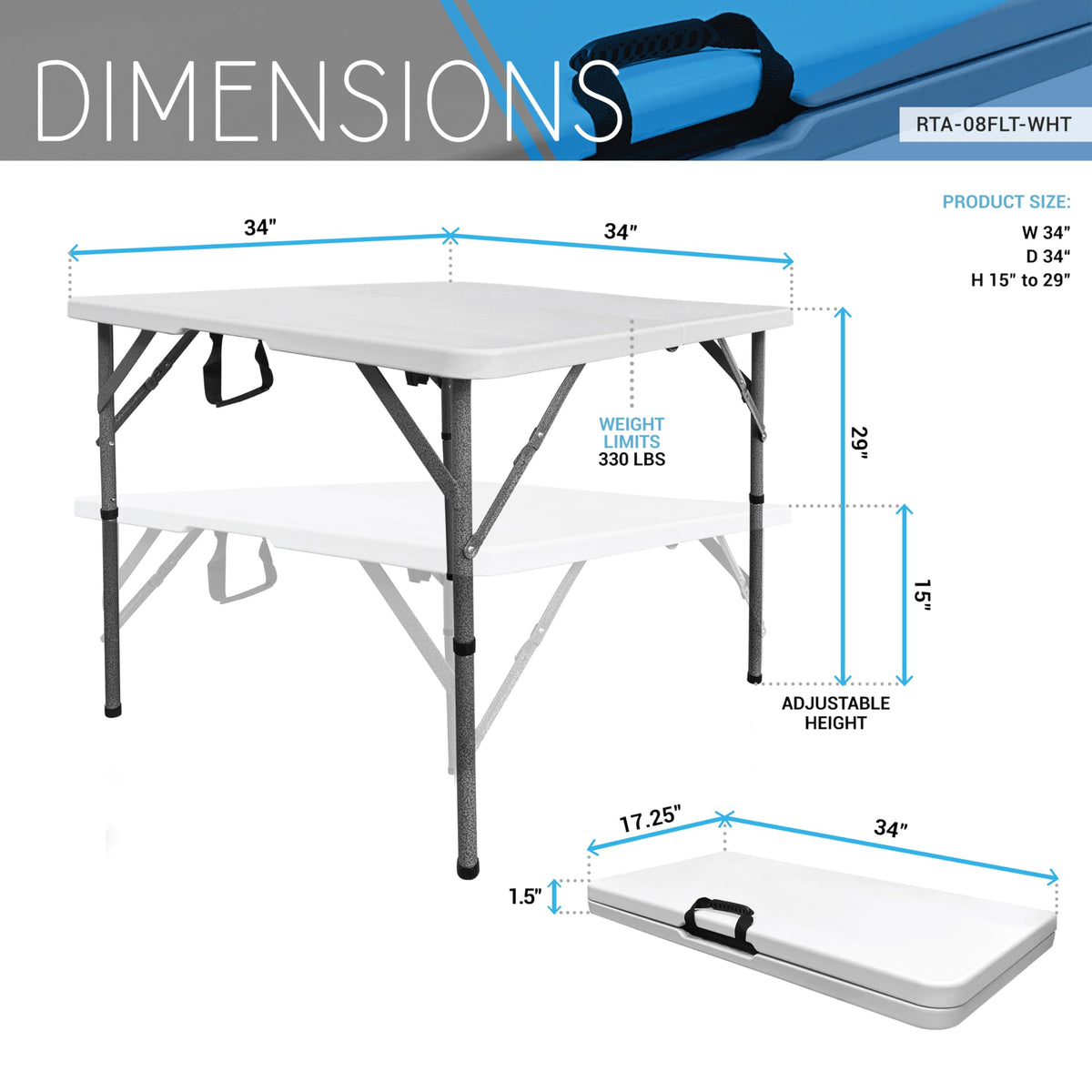 White Square Folding Table with Carry Handle C5035