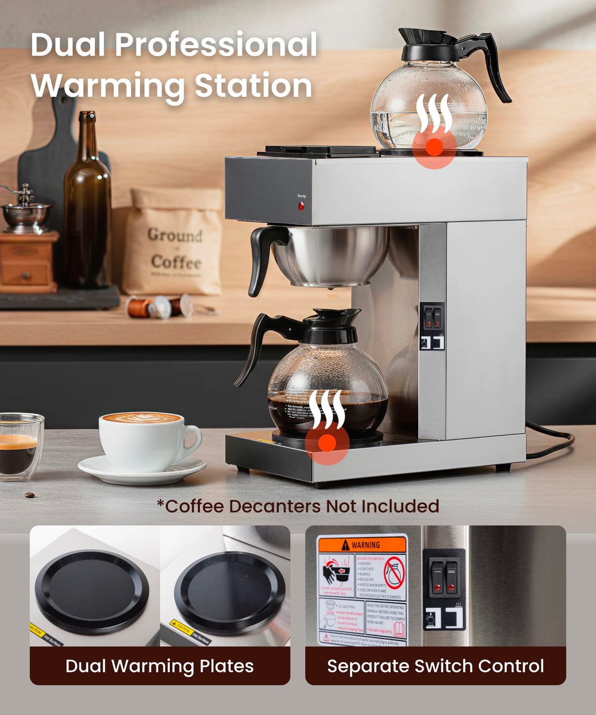 Commercial Pour Over Coffee Maker with 2 Warmers M562973