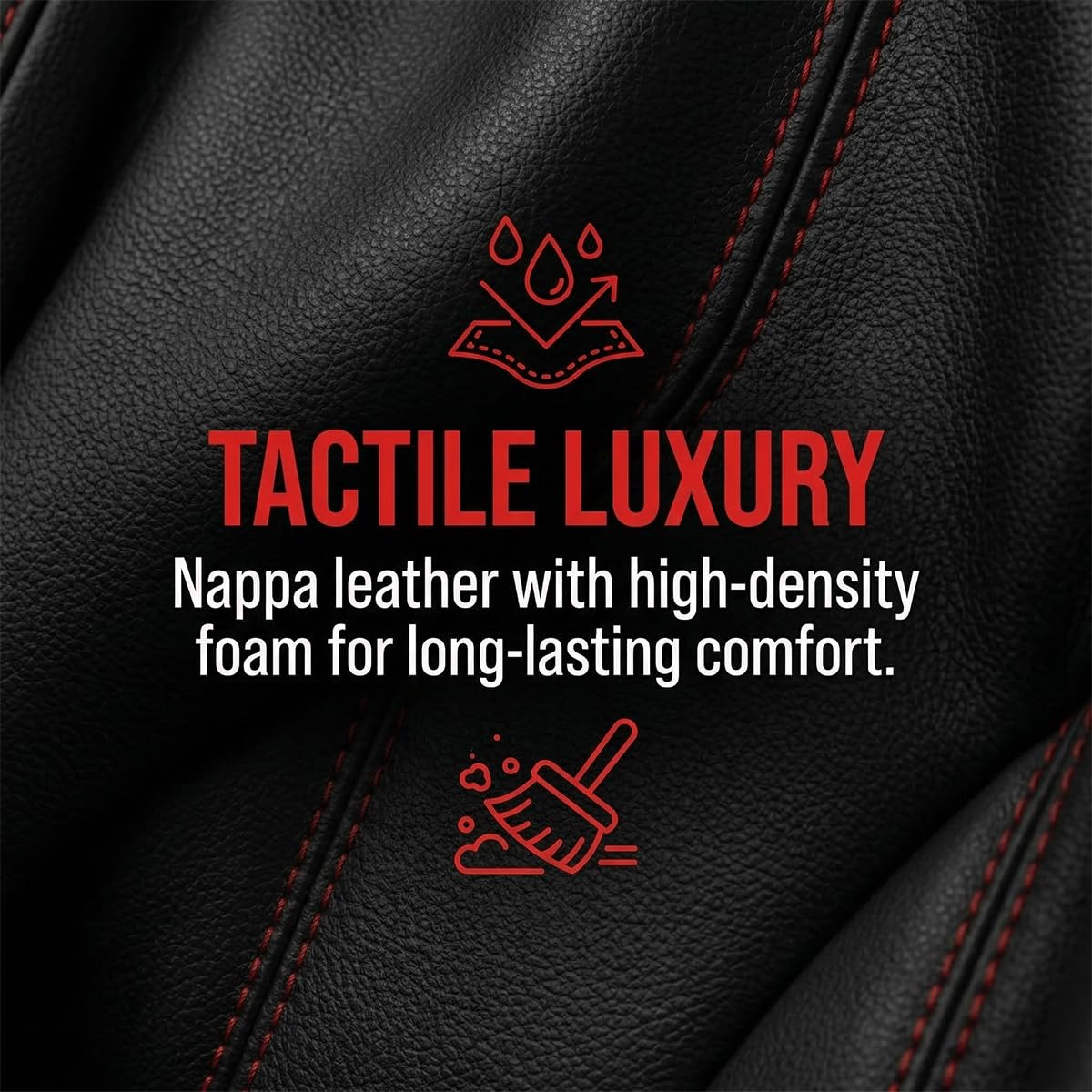 Black Red Leather Car Seat Cover Full Set E46944