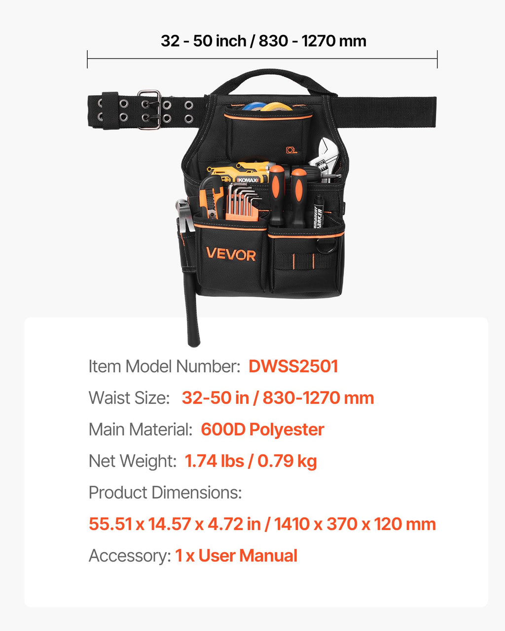 14 Pockets Heavy Duty Adjustable Tool Pouch with Belt O614546