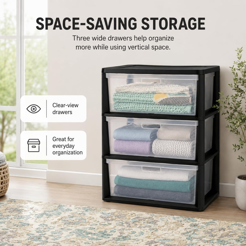 3 Drawer Storage Tower with Clear Bins F72946