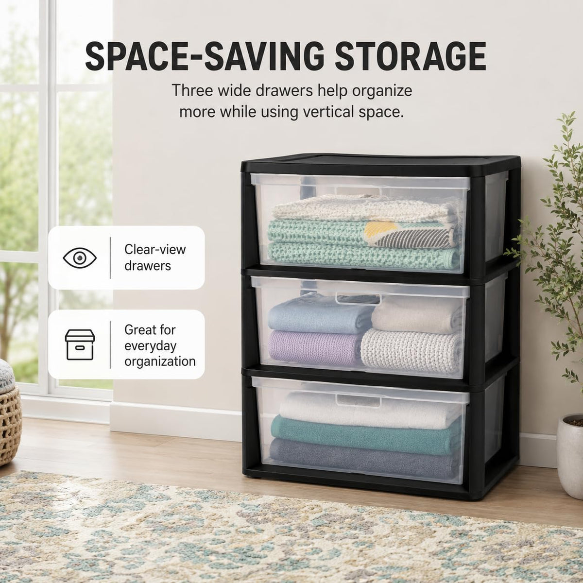3 Drawer Storage Tower with Clear Bins F72946