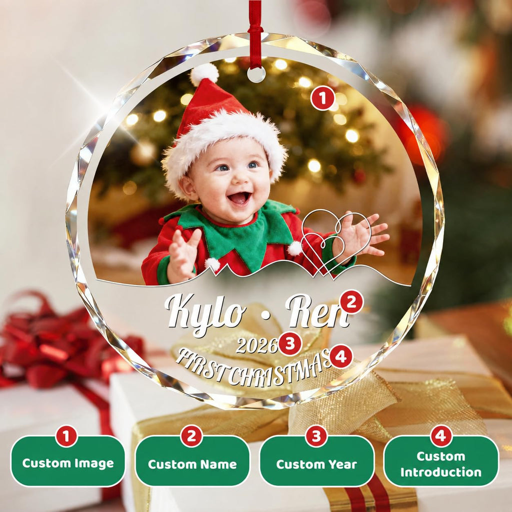 Custom Photo Crystal Glass Christmas Ornament M5537