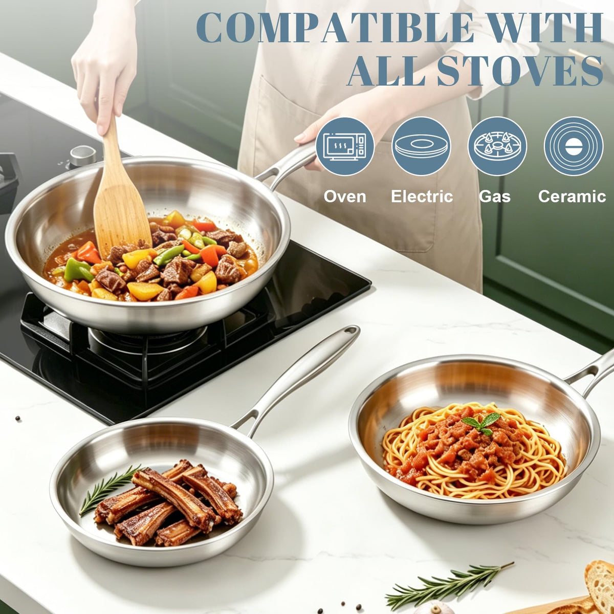 Tri-Ply Stainless Steel 7-Piece Frying Pan Set B634190