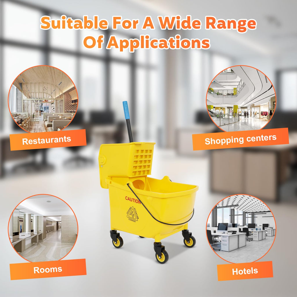35 Qt Yellow Mop Bucket with Wringer on Wheels Z3748