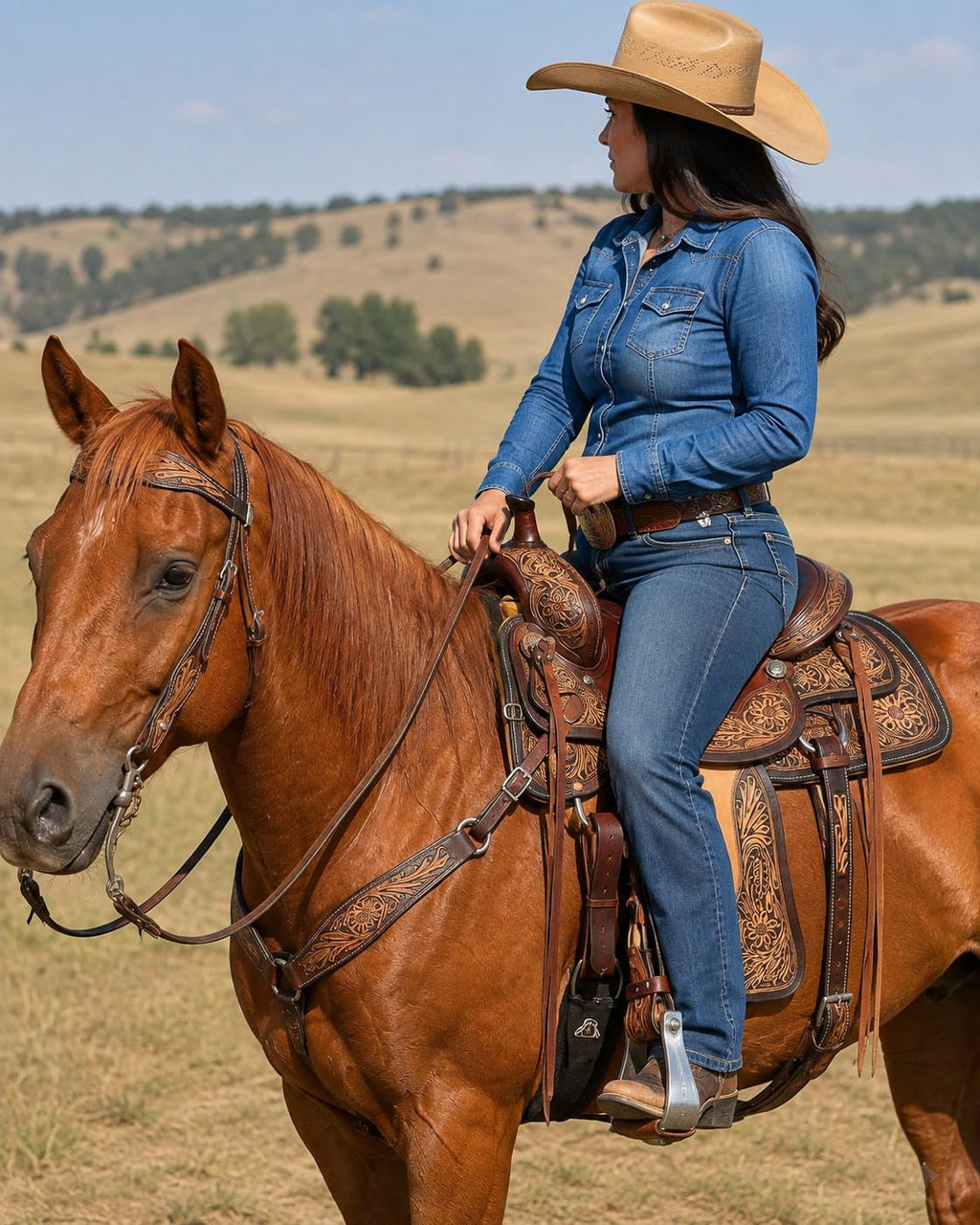 Hand Tooled Genuine Leather Western Horse Saddle with Tack Set 15-18 Inch N316654