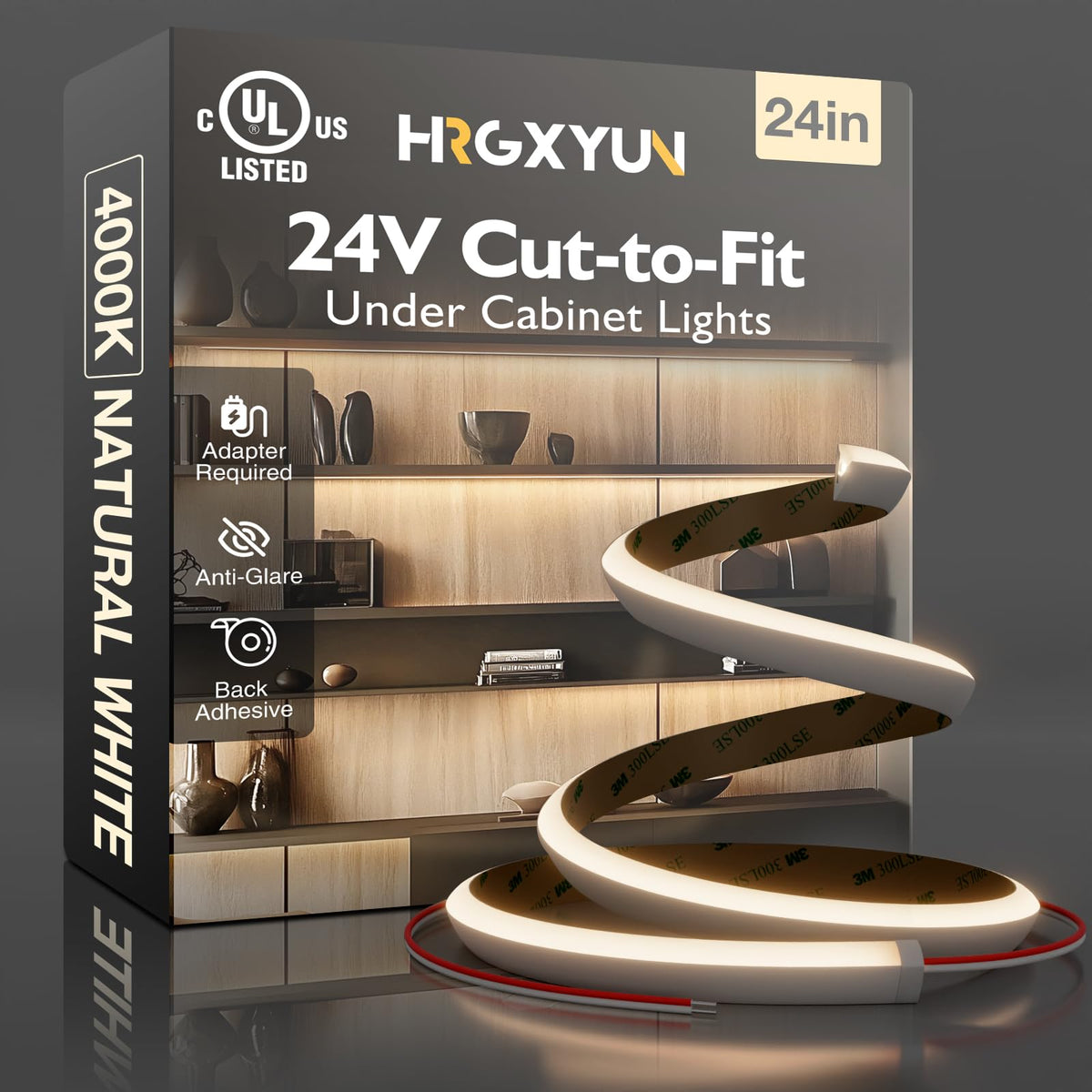 Hardwired LED Cabinet Light Strip, UL Listed, 24V, 2ft, 4000K Neutral White N839